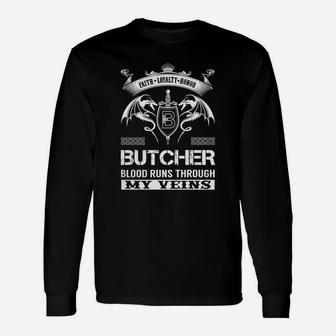 Butcher Last Name, Surname Tshirt Long Sleeve T-Shirt - Seseable
