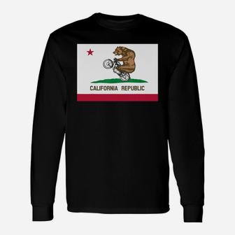 California Flag Style Bear Wheelie T-shirt Long Sleeve T-Shirt - Seseable