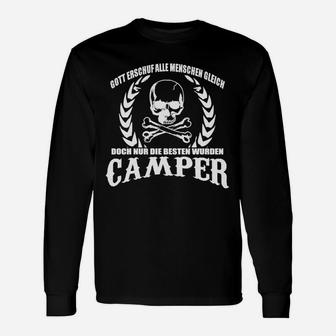 Camping-Enthusiast Schwarzes Langarmshirts, Totenkopf und Spruch - Seseable