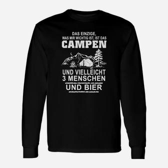 Camping-Liebhaber Langarmshirts Wichtig: Campen, 3 Personen & Bier – Schwarz - Seseable