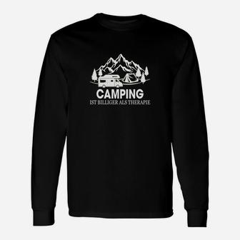 Camping-Therapie Schwarzes Langarmshirts, Bergmotiv und Spruch Design - Seseable