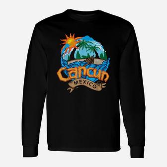 Cancun Mexico Beach Palm Tree Party Destination Long Sleeve T-Shirt - Seseable