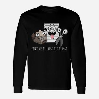 Cant We All Just Get Along Rock Paper Scissors Long Sleeve T-Shirt - Seseable