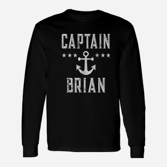 Captain Brian Vintage Personalized Pirate Boat Party Barge Long Sleeve T-Shirt - Seseable