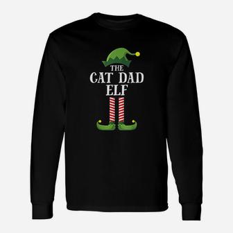 Cat Dad Elf Matching Group Christmas Party Long Sleeve T-Shirt - Seseable