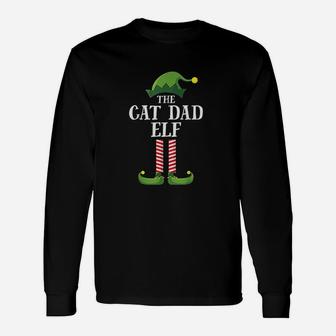 Cat Dad Elf Matching Group Christmas Party Pajama Long Sleeve T-Shirt - Seseable