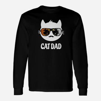 Cat Dad Hipster Father Kitty Lover Humor Long Sleeve T-Shirt - Seseable