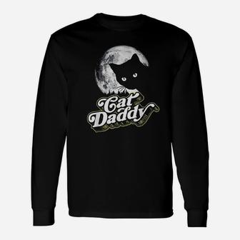 Cat Daddy Vintage Eighties Style Cat Retro Full Moon Long Sleeve T-Shirt - Seseable
