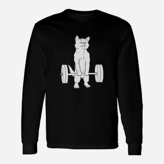 Cat Deadlift Powerlifting T-shirt Long Sleeve T-Shirt - Seseable