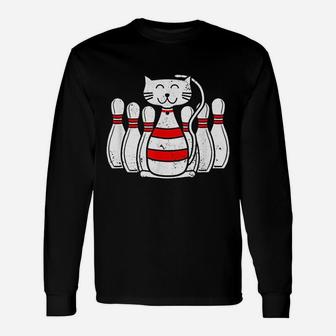 Cat Lover Bowling Pin Cat Bowler Cats And Bowling Long Sleeve T-Shirt - Seseable