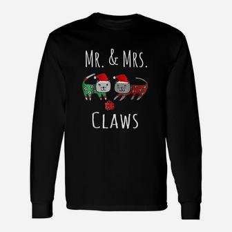 Cat Lover Christmas Santa Mr And Mrs Claws Cat Long Sleeve T-Shirt - Seseable