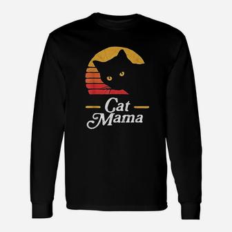Cat Mama Vintage Eighties Style Cat Retro Distressed Long Sleeve T-Shirt - Seseable