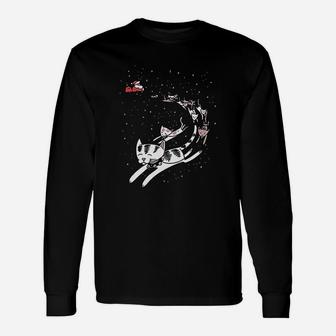 Cat Reindeer Sleigh Christmas Long Sleeve T-Shirt - Seseable