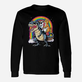 Cat Unicorn Dinosaur Rex Kitten Lover Space Galaxy Long Sleeve T-Shirt - Seseable