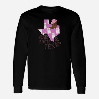 Cats Boots Texas Country Girl Cowgirl Novelty Shirt Long Sleeve T-Shirt - Seseable
