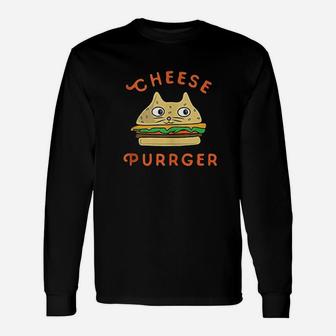 Cheeseburger Cat Purrburger Kitten Hamburger Burger Lover Long Sleeve T-Shirt - Seseable