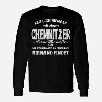 Chemnitzer Spruch Schwarzes Langarmshirts, Humorvolles Design Tee - Seseable