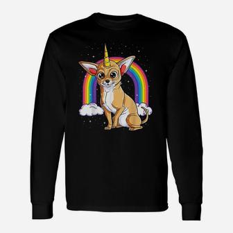 Chihuahua Unicorn Space Galaxy Rainbow Dog Long Sleeve T-Shirt - Seseable