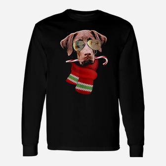 Chocolate Labrador Christmas For Dog Lovers Sunglasses Long Sleeve T-Shirt - Seseable