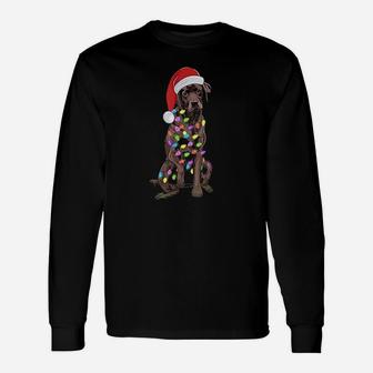 Chocolate Labrador Retriever Santa Hat Christmas Lights Long Sleeve T-Shirt - Seseable