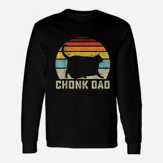 Chonk Cat Dad Scale Meme Retro Style Daddy Cats Memes Long Sleeve T-Shirt - Seseable
