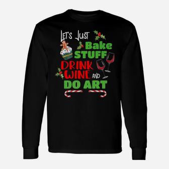 Christmas Artist Art Wine Baking Holiday Pajamas Long Sleeve T-Shirt - Seseable