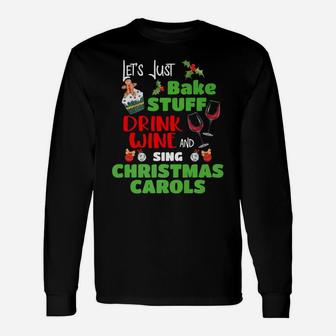 Christmas Carols Wine Baking Holiday Pajamas Long Sleeve T-Shirt - Seseable