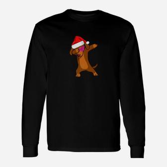 Christmas Dabbing Dachshund Dog Santa Hat Dotson Long Sleeve T-Shirt - Seseable