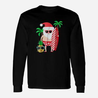 Christmas In July Party Costume Clothing Santa Surfing Long Sleeve T-Shirt - Seseable