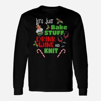 Christmas Knitting Wine Baking Holiday Pajamas Long Sleeve T-Shirt - Seseable