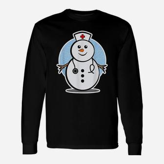Christmas Nurse With A Snowman As A Nurse Long Sleeve T-Shirt - Seseable