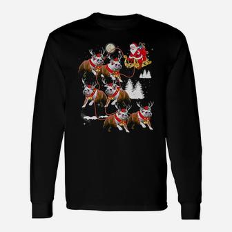 Christmas Santa Riding English Bulldog Long Sleeve T-Shirt - Seseable