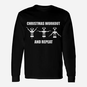 Christmas Workout Wine Ugly Xmas Drinking Long Sleeve T-Shirt - Seseable