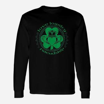 Claddagh Ring Irish Shamrock Green Celtic St Patrick's Day Long Sleeve T-Shirt - Seseable