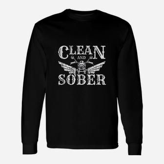 Clean And Sober Biker Vintage Sobriety Motorcycle Long Sleeve T-Shirt - Seseable