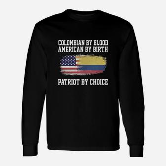 Colombian By Blood American By Birth Patriot Tshirt Long Sleeve T-Shirt - Seseable