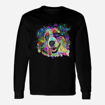 Colorful Australian Shepherd For Dog Lovers Cool Art Long Sleeve T-Shirt - Seseable