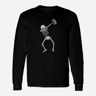 Cool Dabbing Skeleton Gamer Shirt Dab Dance Video Games Long Sleeve T-Shirt - Seseable