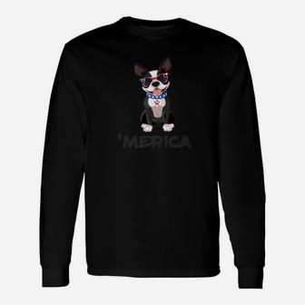 Cool Patriotic Dog With Usa Sunglasses America Long Sleeve T-Shirt - Seseable