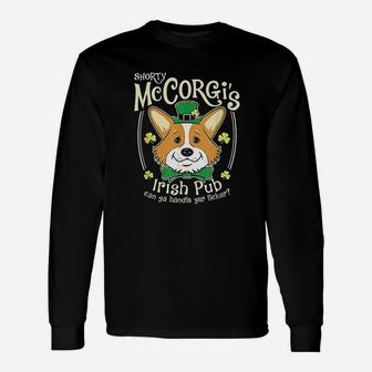 Corgi St Patricks Day Shorty Mccorgi Irish Pub Long Sleeve T-Shirt - Seseable