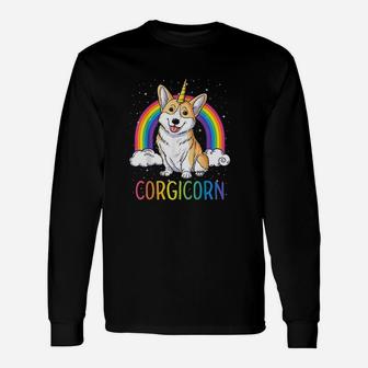 Corgicorn Corgi Unicorn Girls Space Galaxy Rainbow Long Sleeve T-Shirt - Seseable