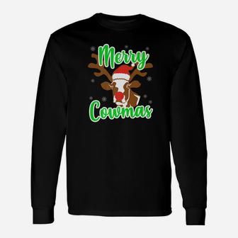 Cow Christmas Merry Cowmas Mooey Dairy Farmer Long Sleeve T-Shirt - Seseable