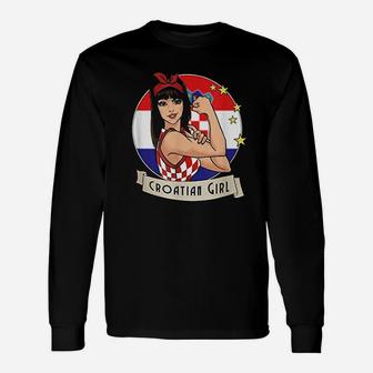 Croatian Girl Croatia Flag Hrvatska Long Sleeve T-Shirt - Seseable