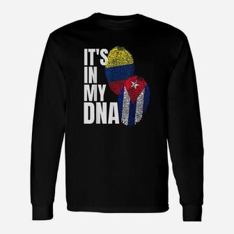 Cuban And Colombian Dna Mix Flag Heritage Long Sleeve T-Shirt - Seseable