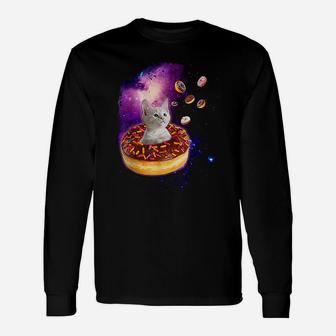 Cute Cat Inside Donut In Space Boys Girl -kitty In Space Long Sleeve T-Shirt - Seseable
