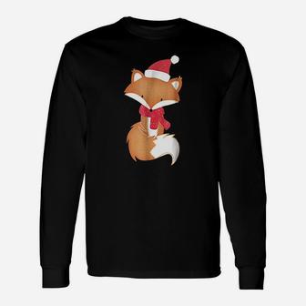 Cute Christmas Fox Adorable Xmas Scarf Fox Long Sleeve T-Shirt - Seseable