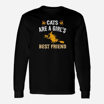Cute Halloween Shirts For Girls Cats Are A Girls Best Friend Long Sleeve T-Shirt - Seseable