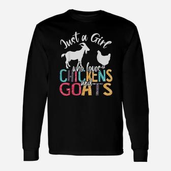 Cute Just A Girl Who Loves Chickens Goats Farmer Long Sleeve T-Shirt - Seseable
