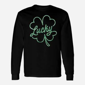 Cute Lucky Four Leaf Clover St Patricks Day Long Sleeve T-Shirt - Seseable