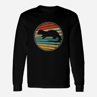 Cute Sea Otter Retro Vintage 70s 80s Animal Lover Fun Long Sleeve T-Shirt - Seseable